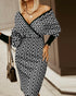Long sleeve check one-step skirt V-neck hip dress